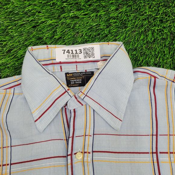 Vintage 80s MOD Plaid Button Shirt Medium 20x30 Blue USA - Picture 10 of 11